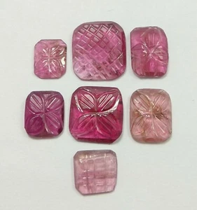 12.91 Ct Natural Carved Tourmaline Beautiful Pink Color Lot 7 Pcs Loose Gemstone - Picture 1 of 9
