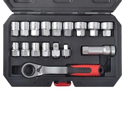 Socket Set Metric Go-thru 17Pcs 3/8" 1/2" Adaptors Ratchet Go Through 10-24 mm - Image 1 of 4