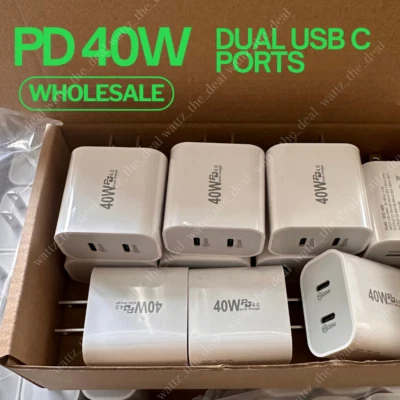 40W Dual USB C Fast Charge Block PD Type C Cube For iPhone 17 16 15 14 13 12 Lot - Image 1 of 4