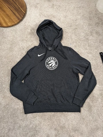 Toronto Raptors Nike Hoodie Mens Medium Pullover Black Blended Fitted NBA Swoosh Cover