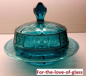Teal Ultramarine Doric & Pansy Butter Dish - Picture 1 of 4