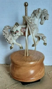 Carousel Horse Music Box with Ribbon and Birds Horse Goes up and Down 8" Tall - Picture 1 of 10
