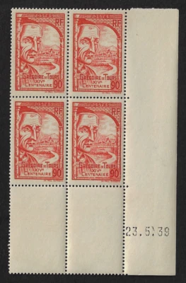 France Stamps - Block of 4 - 1939, St Gregory Tours, Historian & Bishop #389 MNH - Image 1 of 2