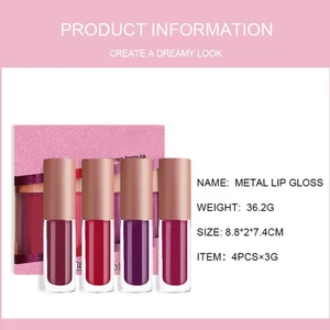 Set lucidalabbra donna 4 pezzi metallizzato macchie labbra rossetto liquido alta pigmentazione - Foto 1 di 9