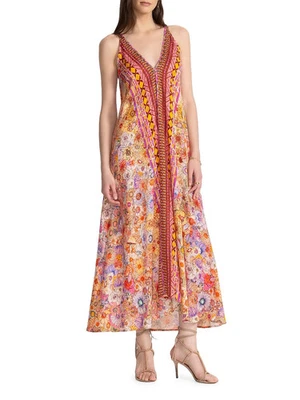 NWT Johnny Was Eva Scarf Print Maxi Dress Multi Orange Pink Size S $328 - Image 1 of 3