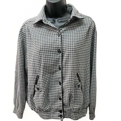Chaqueta Alfred Dunner Petite 6 para mujer negra blanca a cuadros con botones bolsillos superiores Foto 1 de 4