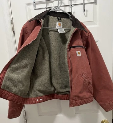 女士 Carhartt 底特律玫瑰帆布夹克 WJ097 VRS 大号复古 — 第 1/4 张图片