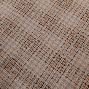 Vtg 60s 70s Double Knit Polyester Brown White Orange Plaid Pattern Fabric 64X64 - Picture 1 of 4