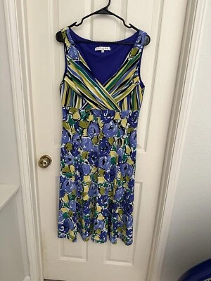 Evan Picone Faux Wrap Sleeveless Dress Periwinkle & Green Floral Womens Size 14 - Image 1 of 4