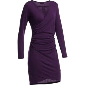Icebreaker Aria Faux Wrap Dress Size M Merino Wool Long Sleeve V-Neck Purple - Picture 1 of 10