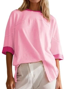 Women's 3/4 Length Sleeve Casual Loose Fit Summer Basic Cotton T Shirts Tops - Picture 1 of 14