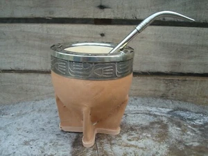 Handmade Leather- Mate Imperial (Mate Cup) + Pico de Loro Bombilla -Straw - Picture 1 of 3