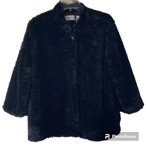 Womens Alfred Dunner Faux Fur Fully Lined Short Jacket 3/4 Sleeves Black Size 18 - Picture 1 of 14