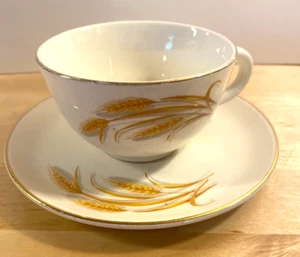 HOMER LAUGHLIN GOLDEN WHEAT COFFEE CUP  & SAUCER  22K GOLD USA - Picture 1 of 2
