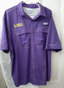 LSU Collegiate Columbia PFG Knopf Angeln Shirt L lila Tiger belüftet Tamiami - Bild 1 von 5