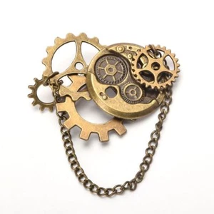 Broche Steampunk Retro Pinza Engranaje Cadena Patrón Retro Victoriano Solapa Pin - Imagen 1 de 3