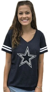 Dallas Cowboys Damen blau Stot Tri-Blend V-Ausschnitt Kurzarm T-Shirt - Bild 1 von 4