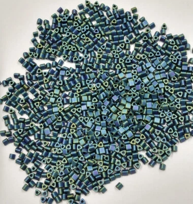 Vintage Triangle Cut 8/0 Matte Metallic Steel Blue Green Miyuki Japan Beads1-108 - Image 1 of 3