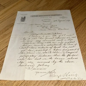 1889 ATLAS ASSURANCE COMPANY, 92 Cheapside LONDON Handwritten Letter - Picture 1 of 5