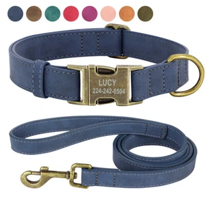 Juego de collar y correa de cuero personalizado para perro grabado personalizado collar de plomo para mascotas - Imagen 1 de 22