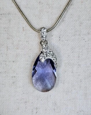 Sterling Silver Faceted Amethyst Crystal Teardrop Pendant Necklace Signed 925 - Image 1 of 4