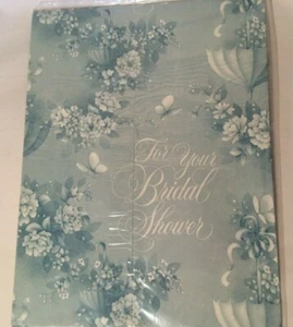 NOS 1980's Vintage For Your Bridal Shower Blue floral Umbrella  Gift Wrap Paper  - Picture 1 of 2
