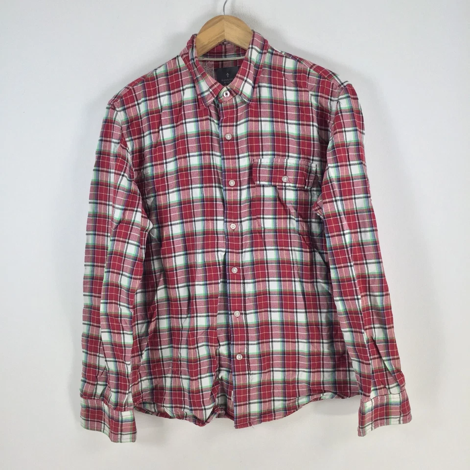 Hawkings McGill manly long board mens button up shirt size M red plaid 080548 - Image 1 of 4