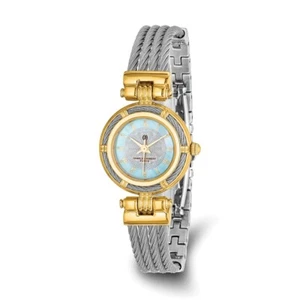 Charles Hubert IP-plated MOP Dial w/Stainless Steel Wire Bangle Watch - Picture 1 of 7