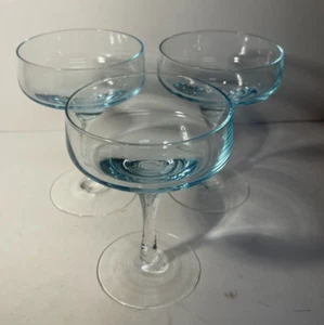 Set of 3 Sasaki Coupe aqua liquor cocktail glasses, 7" - Picture 1 of 5