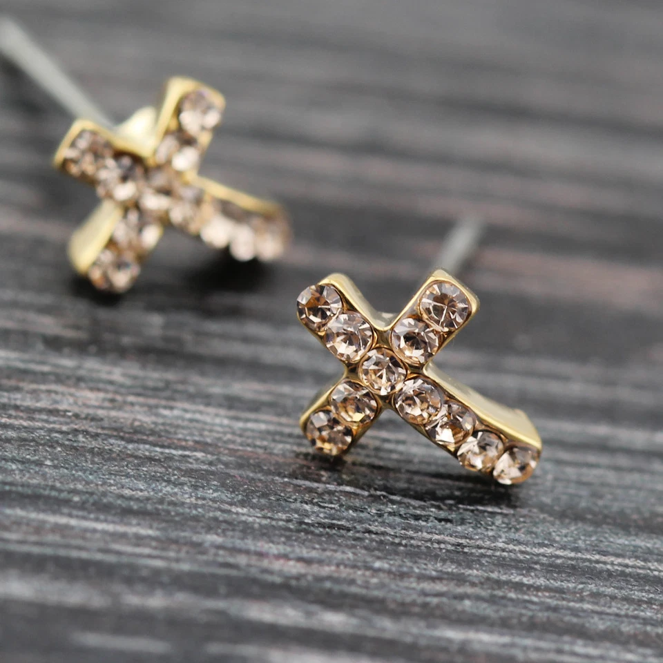 Aretes perforadores enchapados en oro de 18 quilates con cruz de cristal precioso regalo Foto 1 de 1
