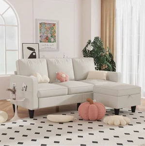Convertible Sectional Sofa Couch, Beige 3 Seat L-Shaped Sofa - Picture 1 of 2