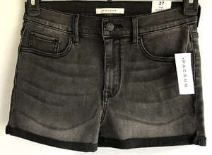 Pacsun the shortie cuffed shorts grey black denim size 27 - Picture 1 of 3
