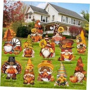 12 Pcs Fall Yard Sign Gnome Yard Stakes Thanksgiving Harvest Gnome Yard - Picture 1 of 7