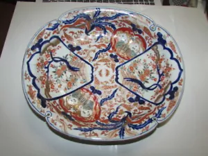 Alter Imari gefärbter Brokat verformter großer Teller Ladeplatte seltenes Stück - Bild 1 von 9