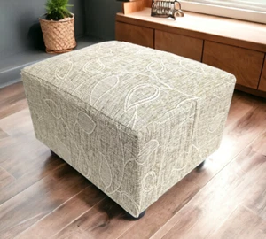 Footstool Pouffe Stool Oatmeal Leafy Chenille British - Picture 1 of 8