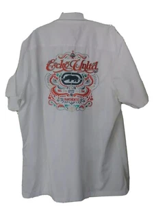Ecko UNLTD uomo bianco schiena grande logo grezzo grafica botton up taglia 2XL - Foto 1 di 8