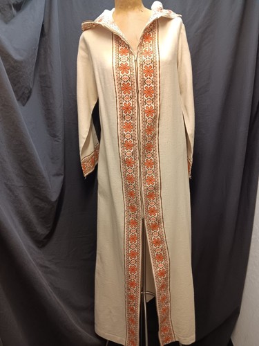 OFF WHITE Abito hippy anni 70 bianco sporco rosa marrone ricamato mussola con cappuccio di Sherry S