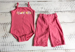 Body canottiera Cherokee taglia 24M vintage Y2K rosa corallo a quadri floreale e set Capri - Foto 1 di 8