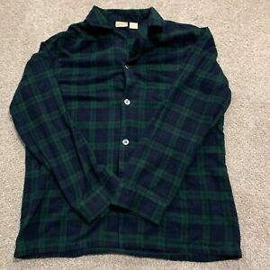 LL Bean Mens Flannel Button Down Shirt Size L Tall LT Blue Green Plaid Flannel