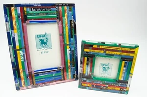 Two New Matching Recycled Vintage Tin Can Picture Frames by Karma Living 6x4 3x3 - Picture 1 of 6