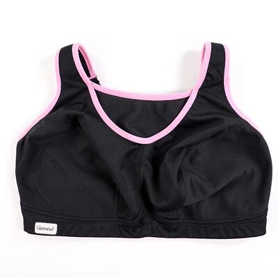 Glamorise Sports Bra Size 38DD No Bounce Med Impact Camisole Black Pink 1066 EUC - Image 1 of 4