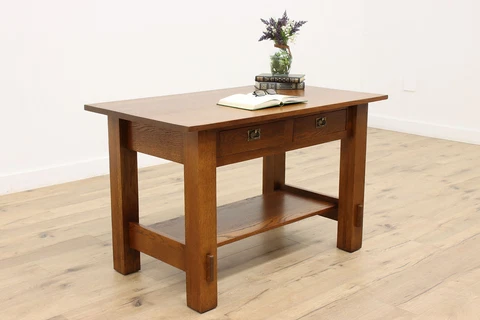 Arts & Crafts Mission Oak Antique Craftsman Office Desk or Library Table #41993 Cover