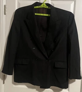 Oscar De La Renta Men's Suit Jacket Size 40R Black Grey Pinstriped Suit Blazer - Picture 1 of 7