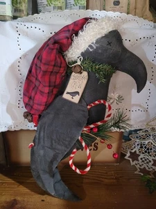 Primitive Christmas Crow Doll with Pipberries,hat,rustic Bells (Shelf Sitter) - Picture 1 of 3