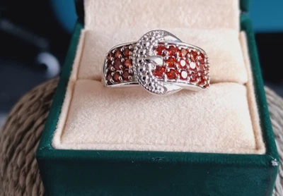 Fire Opal Belt Buckle Ring Jalisco Stamped PTB Platinum Bonded Jewellery Size T - Image 1 of 4