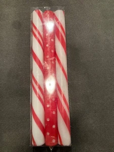 Pier 1 Peppermint stripe and polka dot Red White Column  Candle NEW Christmas - Picture 1 of 3