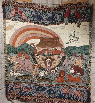 Vtg 1997 American Weavers Noah's Ark Throw Blanket New Wall Tapestry 47x 54” USA - Image 1 of 4