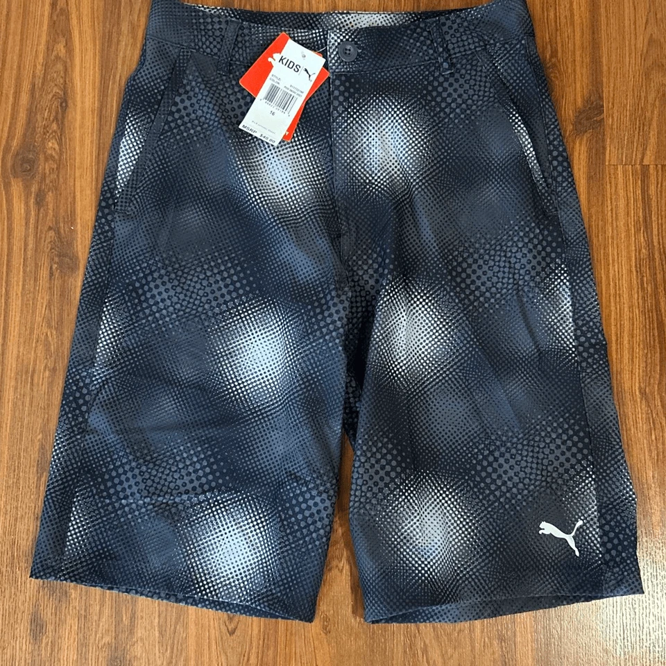 Bermuda atlética nova sem etiquetas Puma meninos estampa cinza secagem rápida longa, tamanho 16 - Imagem 1 de 4