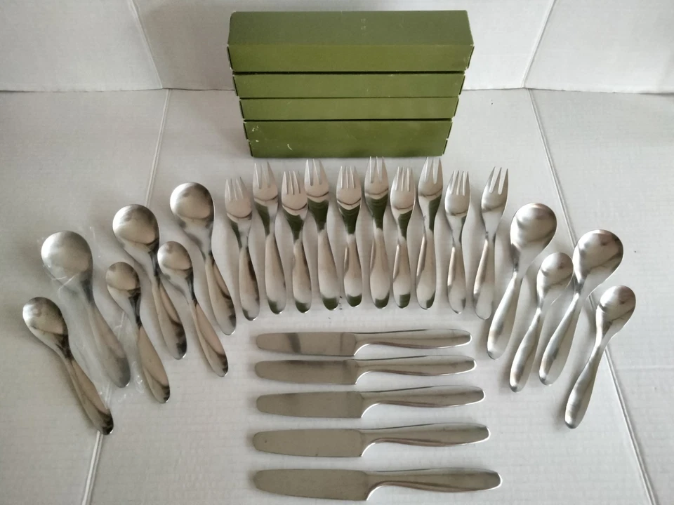 25pc Lauffer Design 9 Stainless Flatware set for 5 Boxes MCM Used - Image 1 of 4