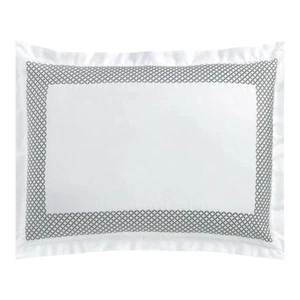 Hudson Park Embroidered Geo Cotton KING Sham White - Charcoal Grey - Picture 1 of 6